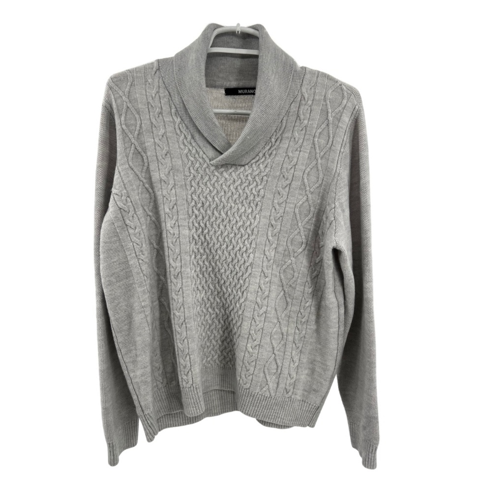 Murano men’s wool blend v-neck collared gray cable knit office casual work wear